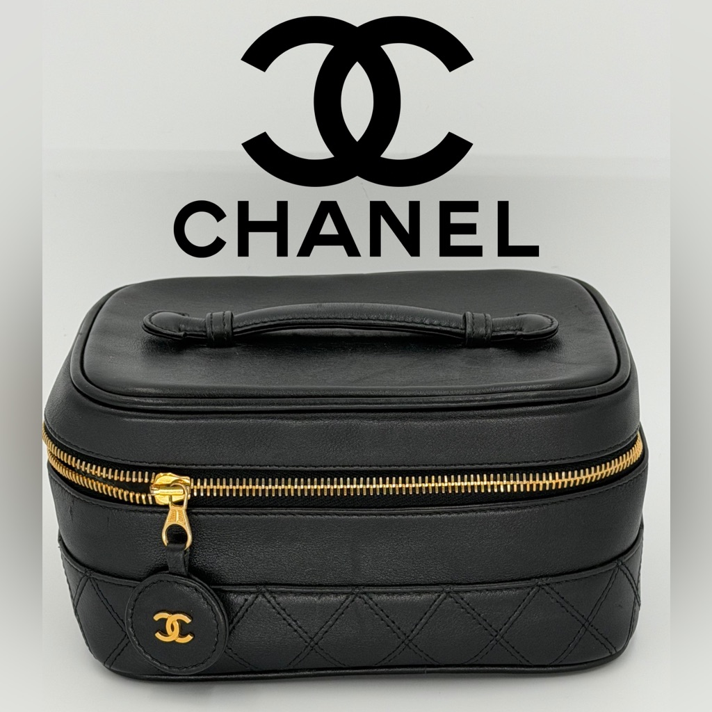 Chanel Black Quilted Vanity Case W/Dust Bag, Authentication Card, And Coa